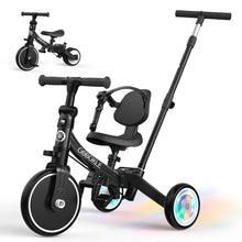 Load image into Gallery viewer, GOBOKLE 5-in-1 Tricycle for Toddlers 1-3, Kids Balance Bike with Light Up Wheels, 135° Rotatable Push Handle, Adjustable Seat & Handlebar, Foldable Ride On Toy Gift & Toys for Boy & Girl