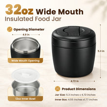 Load image into Gallery viewer, JSLOVE 32 oz Stainless Steel Insulated Food Jar with Spoon, Vacuum Insulated Lunch Container for Hot Soup and Cold Meals, Leakproof Wide Mouth Design