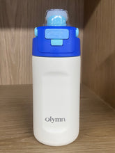 Load image into Gallery viewer, Olymn 18 oz Kids Insulated Water Bottle for School: Leakproof, One-Push Open Lid with Dust Cover, BPA-Free Stainless Steel Cup, Keep Cold 24 Hrs, Portable for Sports, Travel, Gift for Girls & Boys (Blue/White)