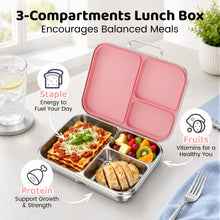 Load image into Gallery viewer, Pawtong Stainless Steel Bento Box for Kids , 3 Compartments Lunch Box with Removable Silicone Container, Reusable Metal Lunch Container for School, Work and Travel