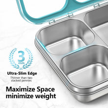 Load image into Gallery viewer, Stainless Steel Bento Lunch Box: 4-Compartment Leak-Proof Lunch Container for Kids & Adults, BPA/BPS-Free 304 Metal Food Box, Dishwasher Safe, Clear Tritan Lid, 4 Cups (Not Insulated)
