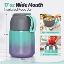 Load image into Gallery viewer, JSLOVE 17 oz Vacuum Insulated Steel Food Jar with Spoon, Leakproof Soup Thermo for Hot & Cold Food, Thermal Lunch Container Bento Box for Adults & Kids, School, Office & Travel
