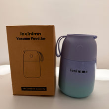 Load image into Gallery viewer, Loxinimn 10oz Kids Insulated Food Jar with Spoon, Wide Mouth Lunch Thermo for Hot Food Kids Adults, Vacuum Stainless Steel Thermo Lunch Box With Handle Folding Spoon for School, Office(Purple blue)