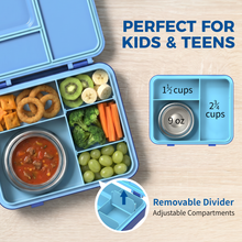 Load image into Gallery viewer, Bento Lunch Box for Kids with 9oz Insulated Food Jar, 5-Compartment Leak-Proof Lunch Container for Girls Boys, BPA/BPS-Free, Dishwasher Safe