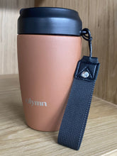 Load image into Gallery viewer, Olymn 12 oz Insulated Travel Mug - Stainless Steel Coffee Cup with One-Push Lid, Leakproof Tumbler with Carrying Strap for Hot & Iced Coffee, BPA-Free, Portable for Commute & Office (Terracotta/Black)