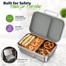 Load image into Gallery viewer, Pawtong Stainless Steel Bento Box for Kids, 2-Compartment Food-Grade Metal Lunch Box with Leak-Resistant Silicone Lid, Bpa-Free