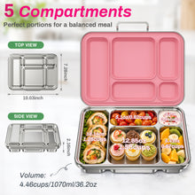 Load image into Gallery viewer, CMKPL Stainless Steel Bento Lunch Box for Kids and Adults,5 Compartment Meal Lunch Box with Detachable Silicone Lid,Leak-Resistant Food Container for School and Office,BPA-Free