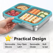 Load image into Gallery viewer, Stainless Steel Bento Lunch Box: 4-Compartment Leak-Proof Lunch Container for Kids & Adults, BPA/BPS-Free 304 Metal Food Box, Dishwasher Safe, Clear Tritan Lid, 4 Cups (Not Insulated)