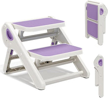 Load image into Gallery viewer, MoreFeel Foldable 2-Step Toddler Step Stool with Extra-Wide Non-Slip TPR Steps, Sturdy Kids Stool for Bathroom Sink, Handwashing and Kitchen, Easy Storage