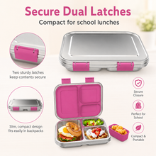 Load image into Gallery viewer, Stainless Steel Kids Bento Lunch Box, 3-Compartments with Silicone Container, Dishwasher-Safe