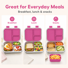 Load image into Gallery viewer, Stainless Steel Kids Bento Lunch Box, 3-Compartments with Silicone Container, Dishwasher-Safe