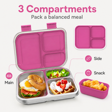 Load image into Gallery viewer, Stainless Steel Kids Bento Lunch Box, 3-Compartments with Silicone Container, Dishwasher-Safe
