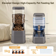 Load image into Gallery viewer, JSLOVE Automatic Feeder and Water Dispenser for Cats and Dogs, Adjustable Raised Base, Ice Pack, Stainless Steel Bowl, 1.3 Gallon Each, 2-Pack