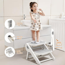 Load image into Gallery viewer, MoreFeel Foldable 2-Step Toddler Step Stool with Extra-Wide Non-Slip TPR Steps, Sturdy Kids Stool for Bathroom Sink, Handwashing and Kitchen, Easy Storage