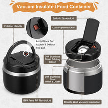 Load image into Gallery viewer, JSLOVE 14 oz Vacuum Insulated Food Jar for Kids with Spoon and Buckle Lid, Wide Mouth Leakproof Stainless Steel Thermo Lunch Container for Hot Food and Soup