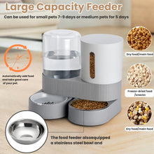 Load image into Gallery viewer, Automatic Cat Feeder and Water Dispenser Set, Gravity Pet Food Feeder with Stainless Steel Bowl, Large Capacity Food and Waterer for Cats, Kittens, Puppies and Small Dogs
