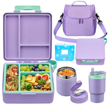 Load image into Gallery viewer, Bento Lunch Box for Kids with 17oz Soup Thermo,Insulated Tumbler Water Bottle and Insulated Lunch Bag,Leak-Proof 3 Compartment Lunch Food Container with Ice Pack for Kids to School
