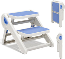 Load image into Gallery viewer, MoreFeel Foldable 2-Step Toddler Step Stool with Extra-Wide Non-Slip TPR Steps, Sturdy Kids Stool for Bathroom Sink, Handwashing and Kitchen, Easy Storage