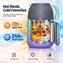 Load image into Gallery viewer, JSLOVE 17 oz Vacuum Insulated Steel Food Jar with Spoon, Leakproof Soup Thermo for Hot &amp; Cold Food, Thermal Lunch Container Bento Box for Adults &amp; Kids, School, Office &amp; Travel