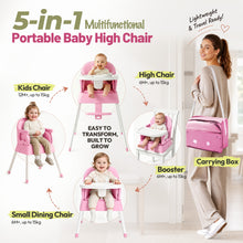 Load image into Gallery viewer, Dageely 5-in-1 Baby High Chair, Portable Foldable High Chair, Convertible Infant Booster Seat and Dining Chair for Babies and Toddlers, 6-36 Months