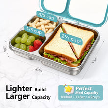 Load image into Gallery viewer, Stainless Steel Bento Lunch Box: 4-Compartment Leak-Proof Lunch Container for Kids &amp; Adults, BPA/BPS-Free 304 Metal Food Box, Dishwasher Safe, Clear Tritan Lid, 4 Cups (Not Insulated)