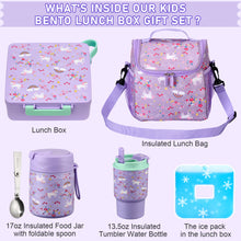 Load image into Gallery viewer, Bento Lunch Box for Kids with 17oz Soup Thermo,Insulated Tumbler Water Bottle and Insulated Lunch Bag,Leak-Proof 3 Compartment Lunch Food Container with Ice Pack for Kids to School