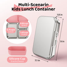 Load image into Gallery viewer, Pawtong Stainless Steel Bento Box for Kids , 3 Compartments Lunch Box with Removable Silicone Container, Reusable Metal Lunch Container for School, Work and Travel