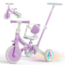 Load image into Gallery viewer, GOBOKLE 5-in-1 Tricycle for Toddlers 1-3, Kids Balance Bike with Light Up Wheels, 135° Rotatable Push Handle, Adjustable Seat &amp; Handlebar, Foldable Ride On Toy Gift &amp; Toys for Boy &amp; Girl