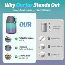 Load image into Gallery viewer, JSLOVE 17 oz Vacuum Insulated Steel Food Jar with Spoon, Leakproof Soup Thermo for Hot &amp; Cold Food, Thermal Lunch Container Bento Box for Adults &amp; Kids, School, Office &amp; Travel