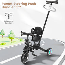 Load image into Gallery viewer, GOBOKLE 5-in-1 Tricycle for Toddlers 1-3, Kids Balance Bike with Light Up Wheels, 135° Rotatable Push Handle, Adjustable Seat &amp; Handlebar, Foldable Ride On Toy Gift &amp; Toys for Boy &amp; Girl