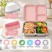 Load image into Gallery viewer, Pawtong Stainless Steel Bento Box for Kids , 3 Compartments Lunch Box with Removable Silicone Container, Reusable Metal Lunch Container for School, Work and Travel