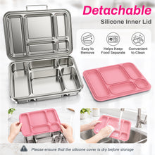 Load image into Gallery viewer, CMKPL Stainless Steel Bento Lunch Box for Kids and Adults,5 Compartment Meal Lunch Box with Detachable Silicone Lid,Leak-Resistant Food Container for School and Office,BPA-Free
