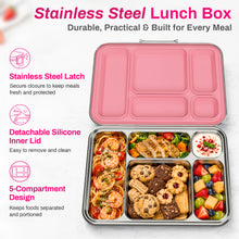 Load image into Gallery viewer, CMKPL Stainless Steel Bento Lunch Box for Kids and Adults,5 Compartment Meal Lunch Box with Detachable Silicone Lid,Leak-Resistant Food Container for School and Office,BPA-Free