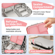 Load image into Gallery viewer, Pawtong Stainless Steel Bento Box for Kids , 3 Compartments Lunch Box with Removable Silicone Container, Reusable Metal Lunch Container for School, Work and Travel