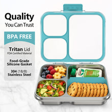 Load image into Gallery viewer, Stainless Steel Bento Lunch Box: 4-Compartment Leak-Proof Lunch Container for Kids &amp; Adults, BPA/BPS-Free 304 Metal Food Box, Dishwasher Safe, Clear Tritan Lid, 4 Cups (Not Insulated)