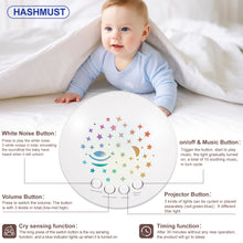 Load image into Gallery viewer, HASHMUST Baby Sleep Soother Cry Sensor Dinosaur Night Light Projector Baby Sound Machine Plush Stuffed Animal Toys for Boys Girls Pillow Ceiling for Toddler Lullabies &amp; White Noise Sound
