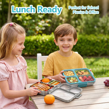 Load image into Gallery viewer, Stainless Steel Bento Lunch Box: 4-Compartment Leak-Proof Lunch Container for Kids &amp; Adults, BPA/BPS-Free 304 Metal Food Box, Dishwasher Safe, Clear Tritan Lid, 4 Cups (Not Insulated)