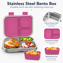 Load image into Gallery viewer, Stainless Steel Kids Bento Lunch Box, 3-Compartments with Silicone Container, Dishwasher-Safe