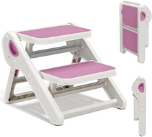 Load image into Gallery viewer, MoreFeel Foldable 2-Step Toddler Step Stool with Extra-Wide Non-Slip TPR Steps, Sturdy Kids Stool for Bathroom Sink, Handwashing and Kitchen, Easy Storage