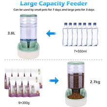 Load image into Gallery viewer, JSLOVE 3.8L Automatic Dog Cat Feeder and Water Dispenser Set, 1 Gallon x 2 Gravity Pet Food Feeder and Waterer with Food Bowl for Small Medium Dogs, Puppies, Cats and Kittens