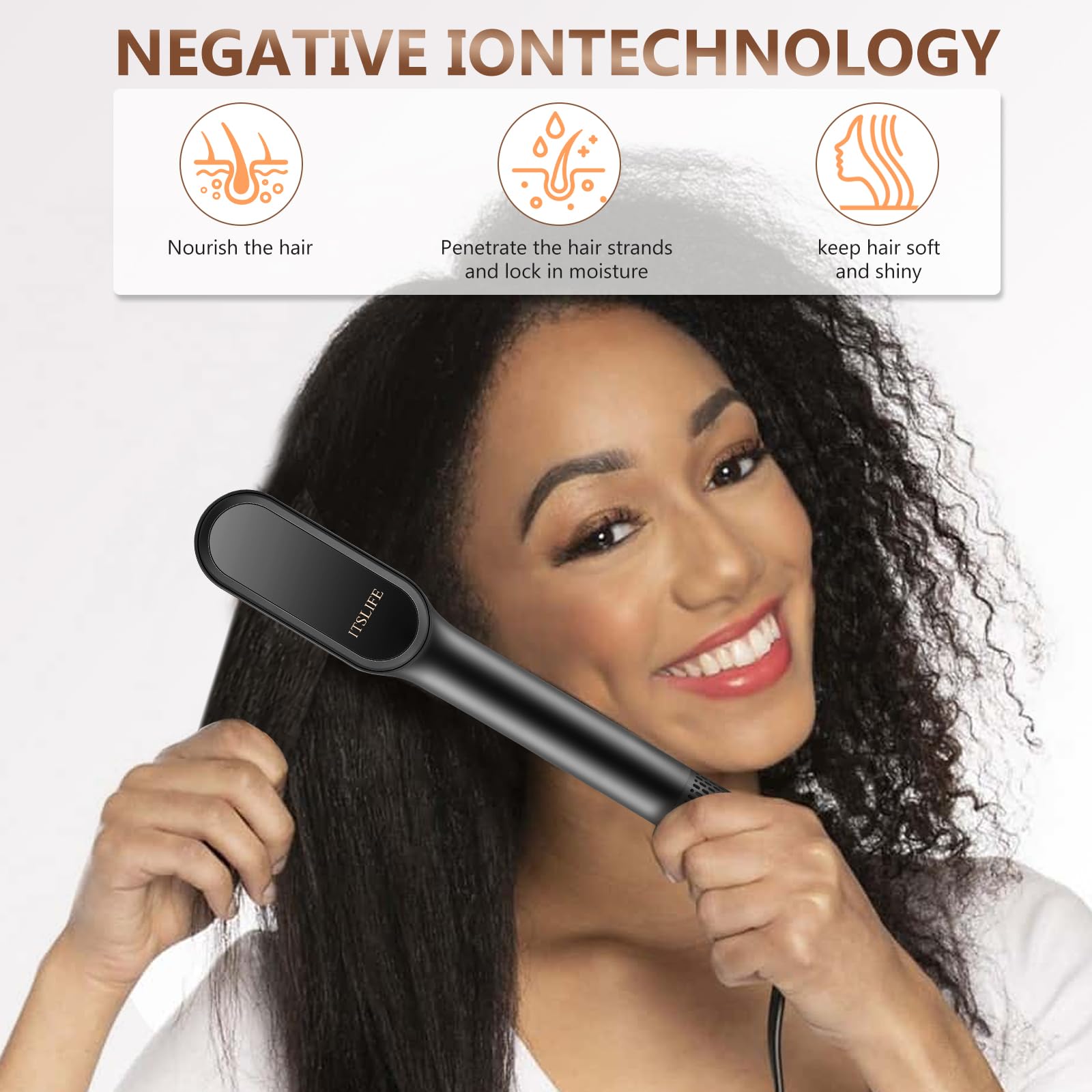 PROFASHION The Sleek Thermal Straightening Hair Brush Lightweight Heat Iron NEW Hair Straightener Brush – lohaso main image 2