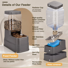 Load image into Gallery viewer, JSLOVE Automatic Feeder and Water Dispenser for Cats and Dogs, Adjustable Raised Base, Ice Pack, Stainless Steel Bowl, 1.3 Gallon Each, 2-Pack