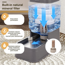 Load image into Gallery viewer, JSLOVE Automatic Feeder and Water Dispenser for Cats and Dogs, Adjustable Raised Base, Ice Pack, Stainless Steel Bowl, 1.3 Gallon Each, 2-Pack