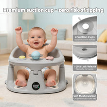 Load image into Gallery viewer, Baby Bath Seat for Babies 6 Months &amp; up with Thermometer, Non-Slip Toddler Bath Seats for Sitting Up, Safe Infant &amp; Newborn Bathtub Chair with 4 Suction Cups, Soft Cushion &amp; Temperature Display, Gray